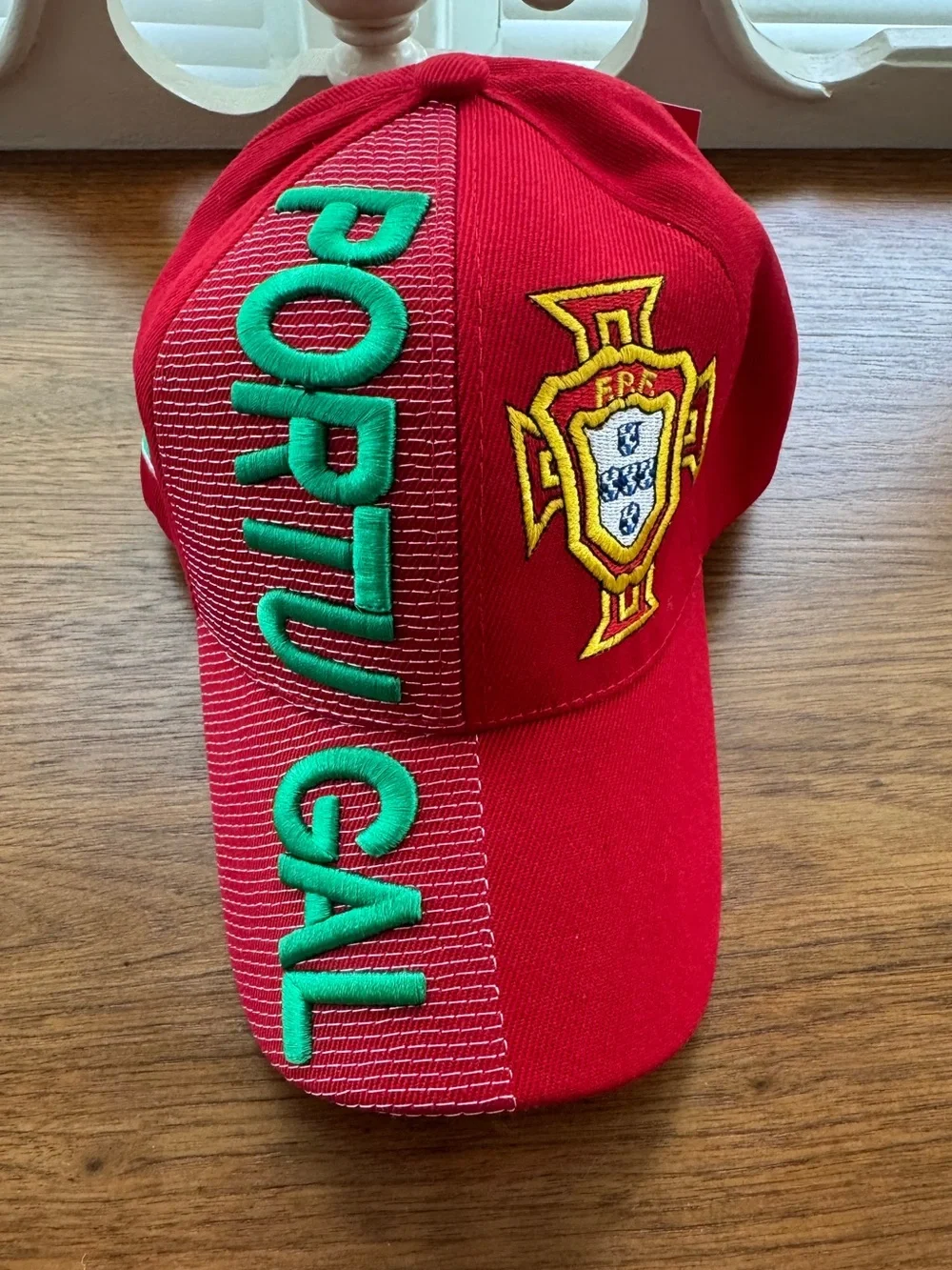 Red Portugal Unisex Adjust Baseball Cap with Green Embroidery and Patchwork NWT